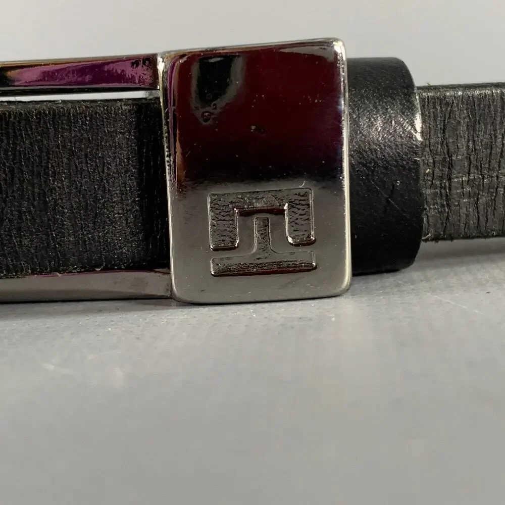 J.LINDEBERG Size 30 Black Silver Logo Leather Leather Belt